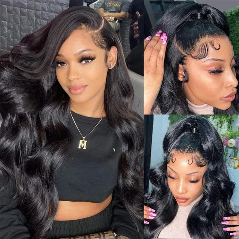 6x6 Lace Closure Wigs Body Wave Human Hair Transparent Lace Pre Plucked WIG