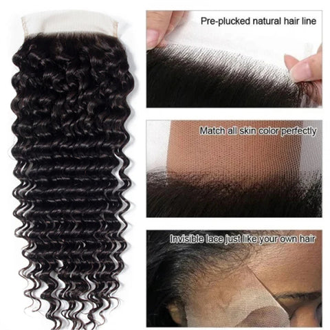 Deep Wave Human Hair Bundles with Closure 4x4 Lace Closure