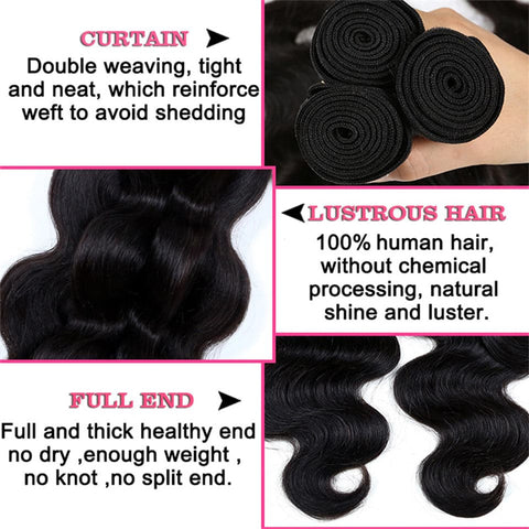 Indian Body Wave 4 Bundles With 4X4 Transparent Lace Closure