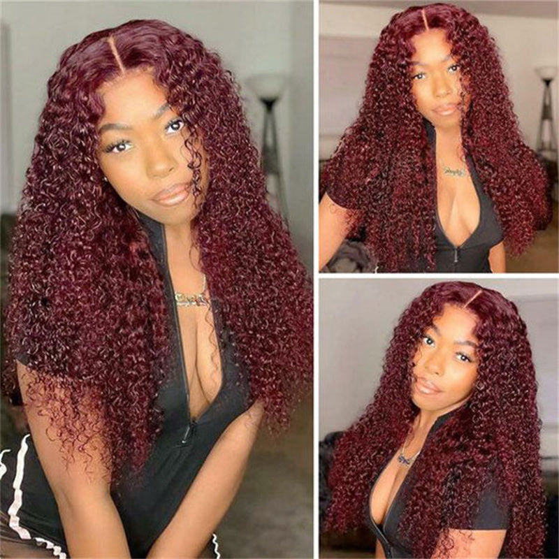 99J Wig Kinky Curly 13x6 Transparent Lace Human Hair wigs