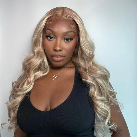 13x4 Ash Blonde Body Wave Lace Front Wig Transparent Lace Blonde Hair 180%/250% Density - Lemoda Hair