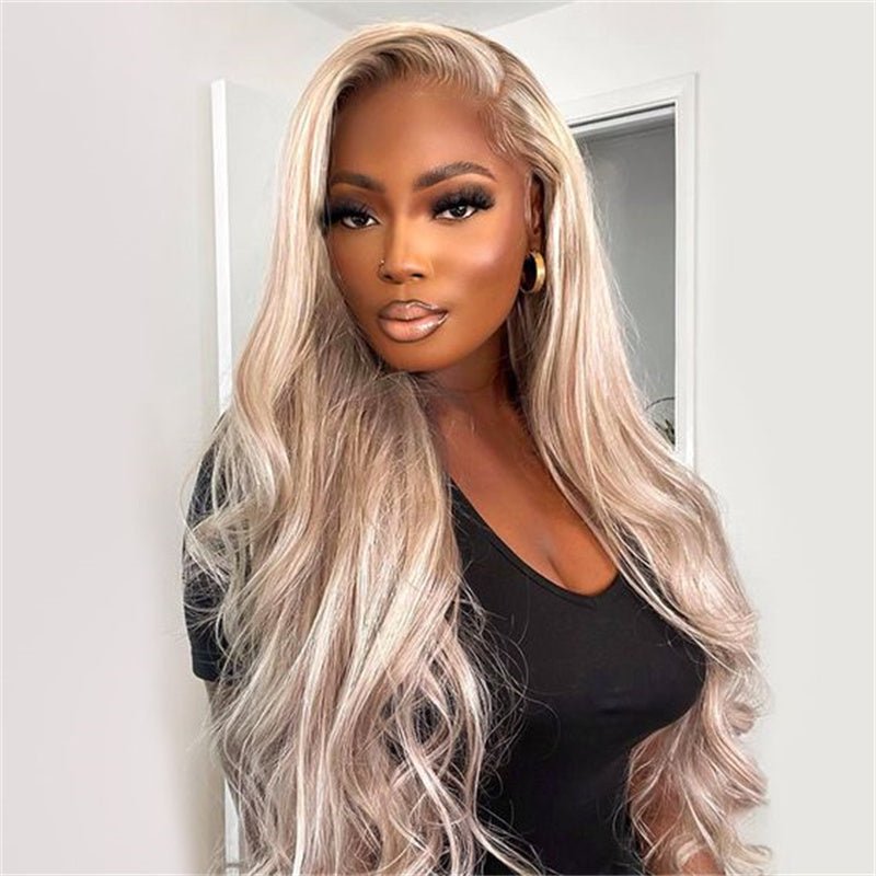 13x4 Ash Blonde Body Wave Lace Front Wig Transparent Lace Blonde Hair 180%/250% Density - Lemoda Hair