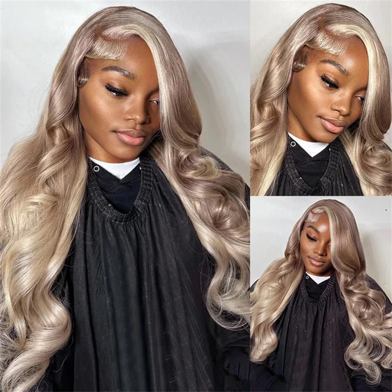 13x4 Ash Blonde Body Wave Lace Front Wig Transparent Lace Blonde Hair 180%/250% Density - Lemoda Hair