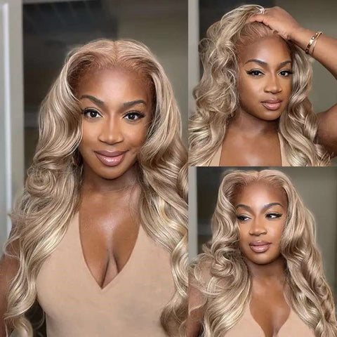 13x4 Ash Blonde Body Wave Lace Front Wig Transparent Lace Blonde Hair 180%/250% Density - Lemoda Hair