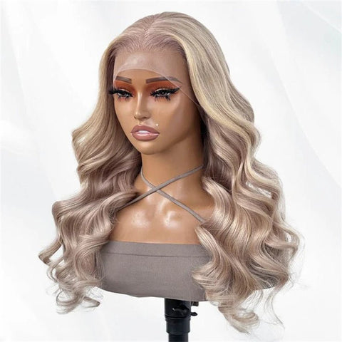 13x4 Ash Blonde Body Wave Lace Front Wig Transparent Lace Blonde Hair 180%/250% Density - Lemoda Hair