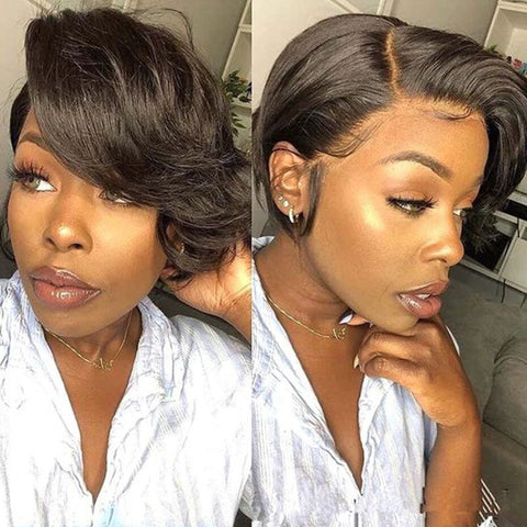 13x4 Bob Lace Front Wig Pixie Bob Wig Human Hair Lemoda Short Wavy Hair - Lemoda Hair