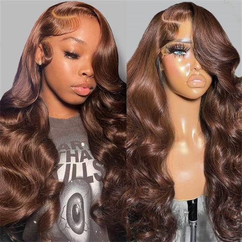 13X4 Body Wave Chocolate Brown Lace Front Wig Transparent Lace Front Wigs Human Hair Pre Plucked Hairline With Baby Hair