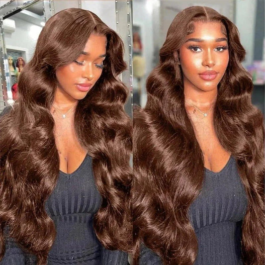 13X4 Body Wave Chocolate Brown Lace Front Wig Transparent Lace Front Wigs Human Hair Pre Plucked Hairline With Baby Hair