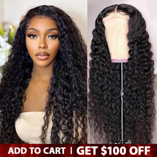 13x4 HD Lace Front Human Hair Wigs Pre Plucked Invisible Lace Water Wave Wigs 180% Density - Lemoda Hair