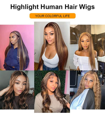 13x4 Lace Front Wig Malaysian Pure Human Hair Omber Highlight Straight Hair with Pre Plucked Baby Hair - Lemoda Hair