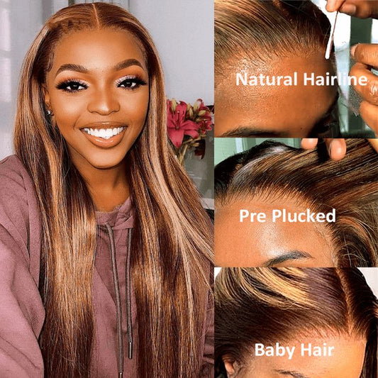 13x4 Lace Front Wig Malaysian Pure Human Hair Omber Highlight Straight Hair with Pre Plucked Baby Hair - Lemoda Hair