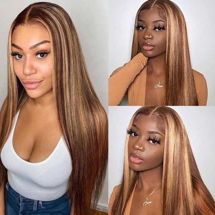 13x4 Lace Front Wig Malaysian Pure Human Hair Omber Highlight Straight Hair with Pre Plucked Baby Hair - Lemoda Hair