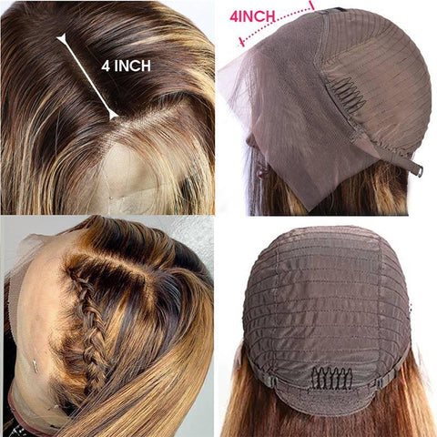 13x4 Lace Front Wig Malaysian Pure Human Hair Omber Highlight Straight Hair with Pre Plucked Baby Hair - Lemoda Hair