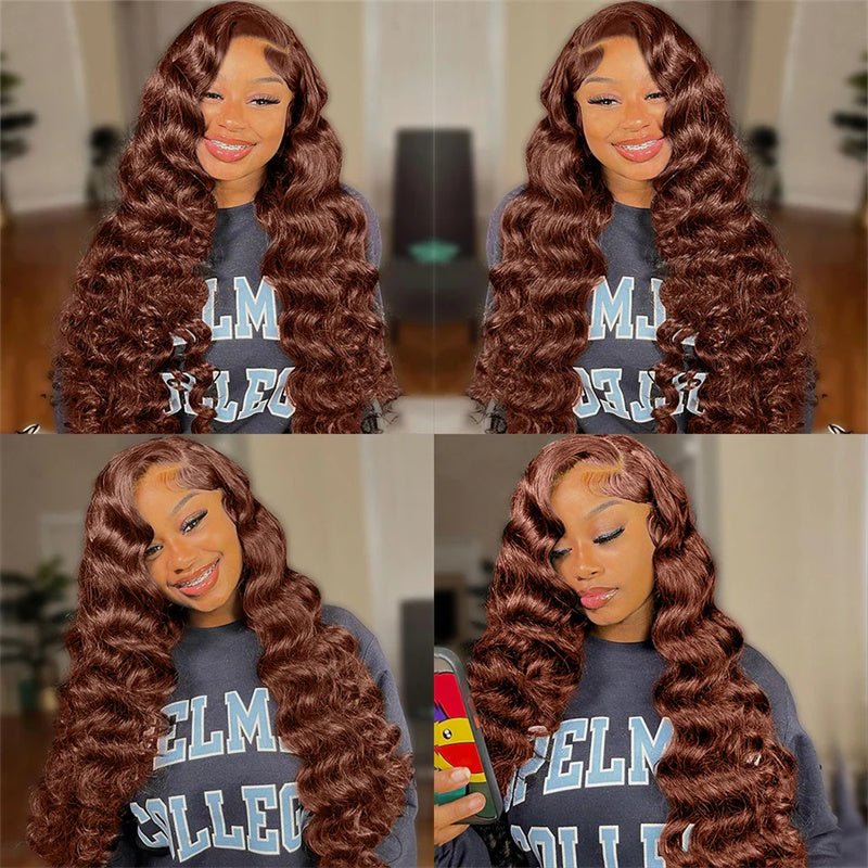 13x4 Transparent Lace Front Wig Chocolate Brown Loose Wave Human Hair Wigs 180% Density - Lemoda Hair