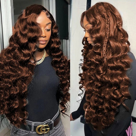 13x4 Transparent Lace Front Wig Chocolate Brown Loose Wave Human Hair Wigs 180% Density - Lemoda Hair