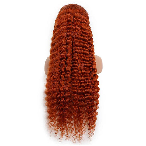 13x6 Ginger Orange Color Deep Wave Human Hair Lace Front Wig Pre - Plucked Hairline 180% Density - Lemoda Hair