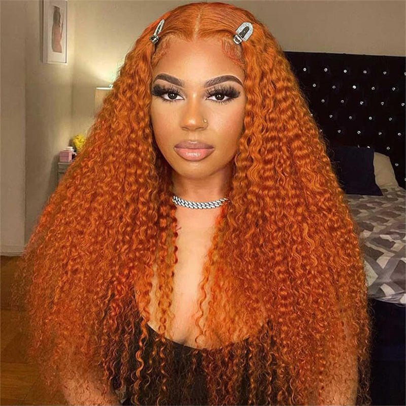 13X6 Ginger Orange Lace Front Wig Curly Wigs Human Hair Pre Plucked With Baby Hair for Women - Lemoda Hair