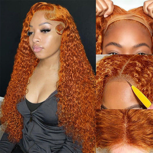 13X6 Ginger Orange Lace Front Wig Curly Wigs Human Hair Pre Plucked With Baby Hair for Women - Lemoda Hair