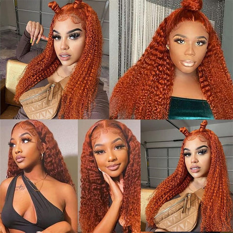 13X6 Ginger Orange Lace Front Wig Curly Wigs Human Hair Pre Plucked With Baby Hair for Women - Lemoda Hair