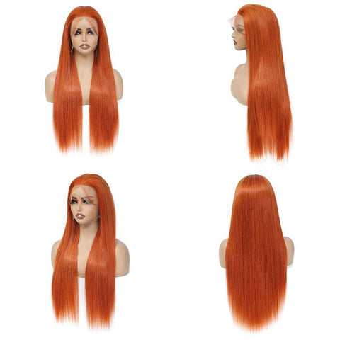 13x6 Orange Ginger Straight Wigs Pre Plucked Transparent Lace Frontal Wig Natural Hairline with Baby Hair - Lemoda Hair