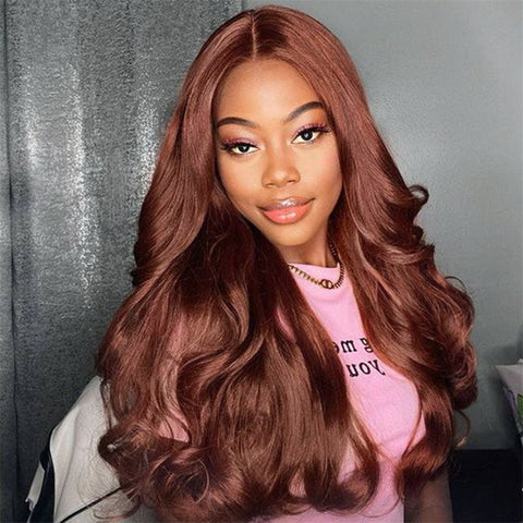 13x6 Reddish Brown Wigs Straight/Body Wave Human Hair Lace Frontal Wigs Light Auburn Transparent Lace Wig - Lemoda Hair