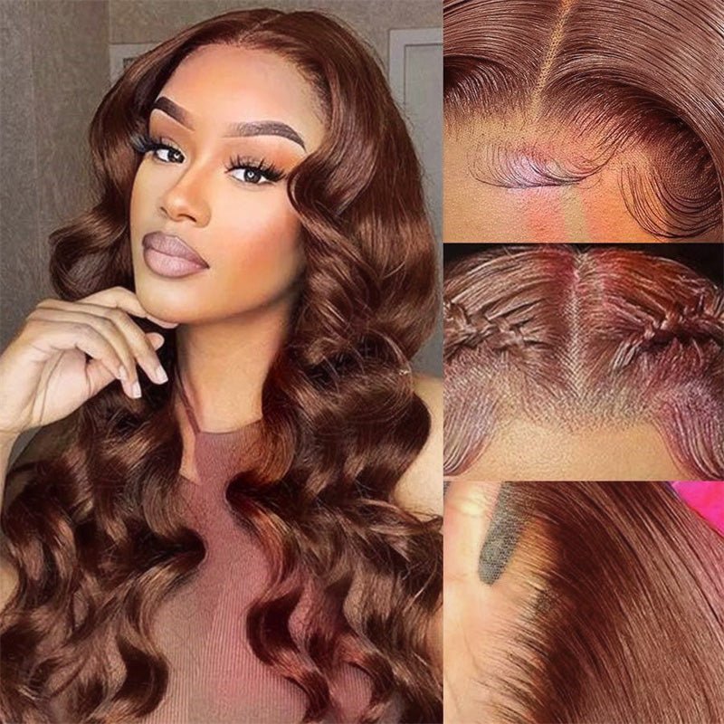 13x6 Reddish Brown Wigs Straight/Body Wave Human Hair Lace Frontal Wigs Light Auburn Transparent Lace Wig - Lemoda Hair