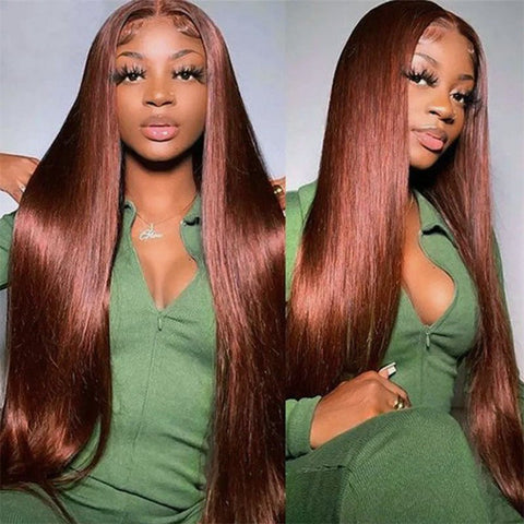 13x6 Reddish Brown Wigs Straight/Body Wave Human Hair Lace Frontal Wigs Light Auburn Transparent Lace Wig - Lemoda Hair