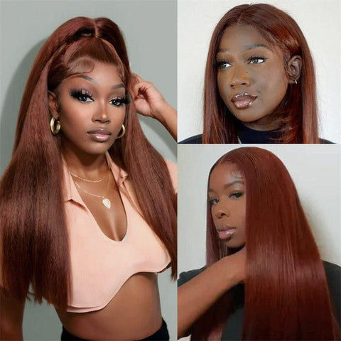 13x6 Reddish Brown Wigs Straight/Body Wave Human Hair Lace Frontal Wigs Light Auburn Transparent Lace Wig - Lemoda Hair