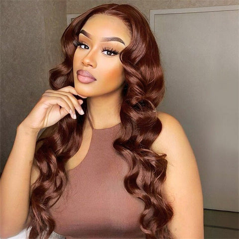 13x6 Reddish Brown Wigs Straight/Body Wave Human Hair Lace Frontal Wigs Light Auburn Transparent Lace Wig - Lemoda Hair