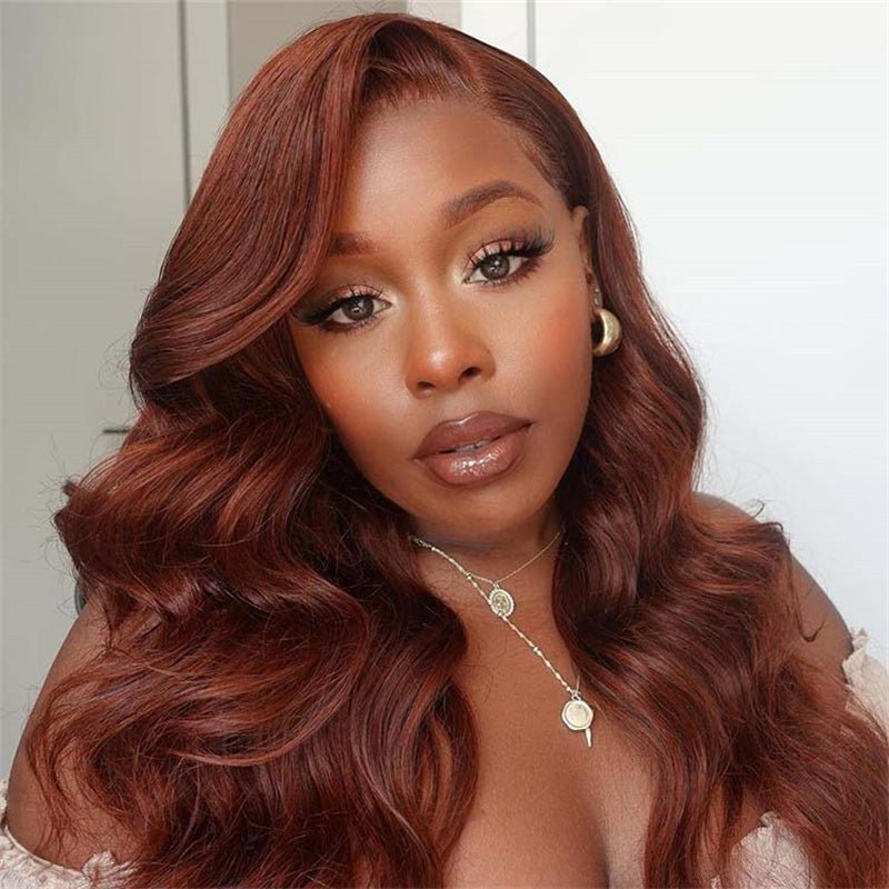 13x6 Reddish Brown Wigs Straight/Body Wave Human Hair Lace Frontal Wigs Light Auburn Transparent Lace Wig - Lemoda Hair