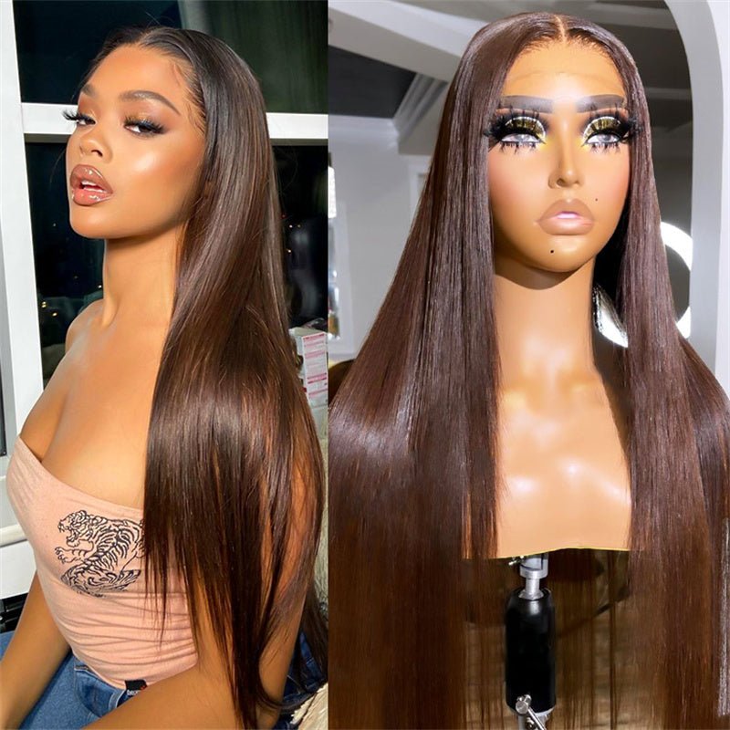 13x6 Straight Wigs Chocolate Brown Transarent Lace Front Wigs 180% Hair Density - Lemoda Hair