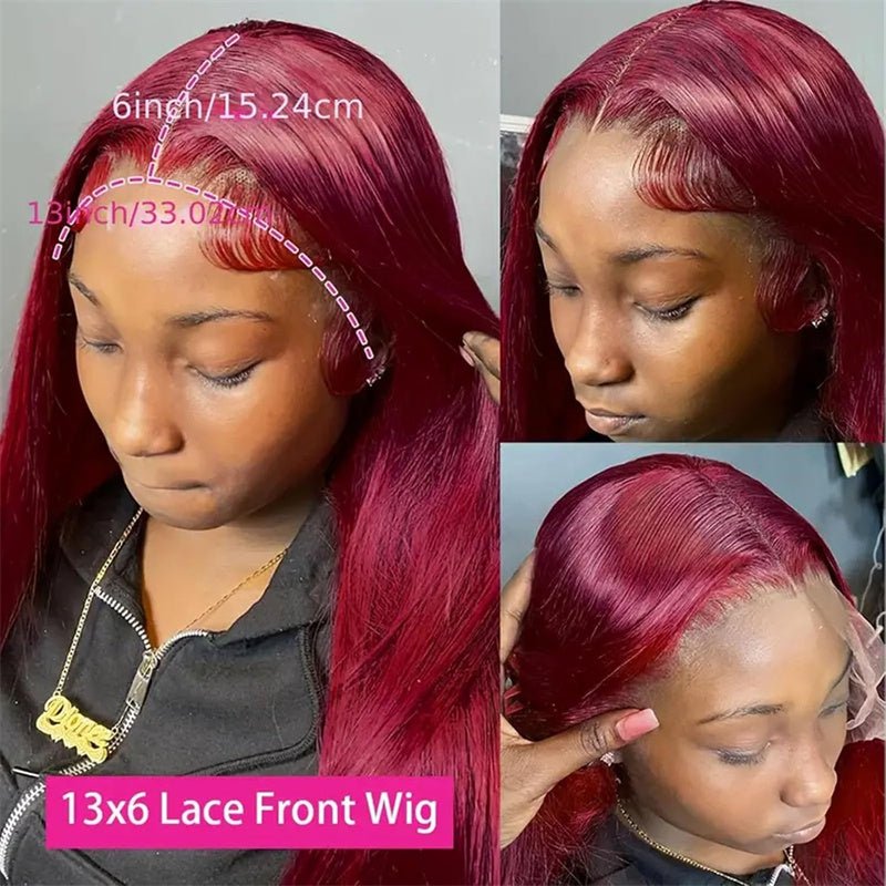 13x6 Transparent Lace Front Wigs Human Hair 99j Burgundy Straight Wigs Pre Plucked 180% Density - Lemoda Hair