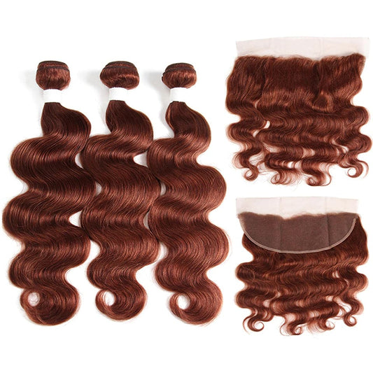 #33 Dark Auburn body wave 3 Bundles With 13x4 Lace Frontal 100% Human Hair