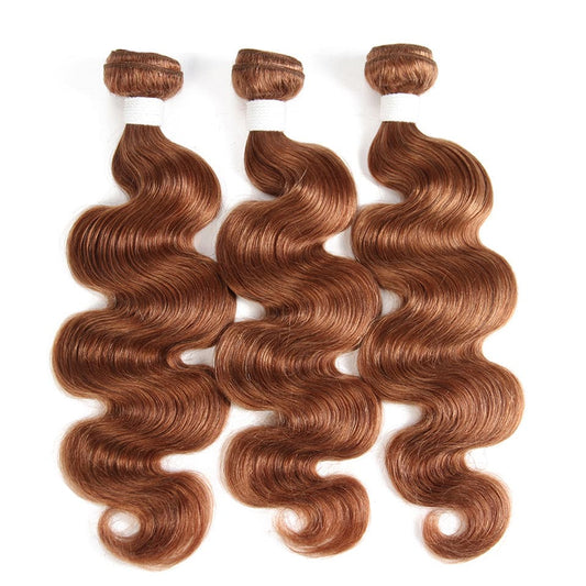 #30 Brown Body Wave 3 Bundles With Closure 4x4 pre Colored 100% Virgin human hair