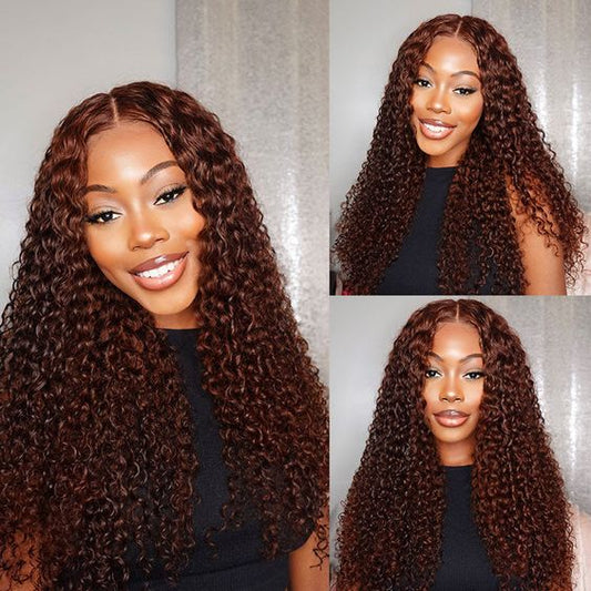 Lemoda 180% Hair Density 7x5 Curly Hair Wig Lace Closure Wig Reddish Brown Glueless Wigs