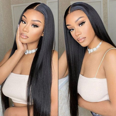 13x6 Lace Front Wig Human Hair Deep T Part Style Straight Natural