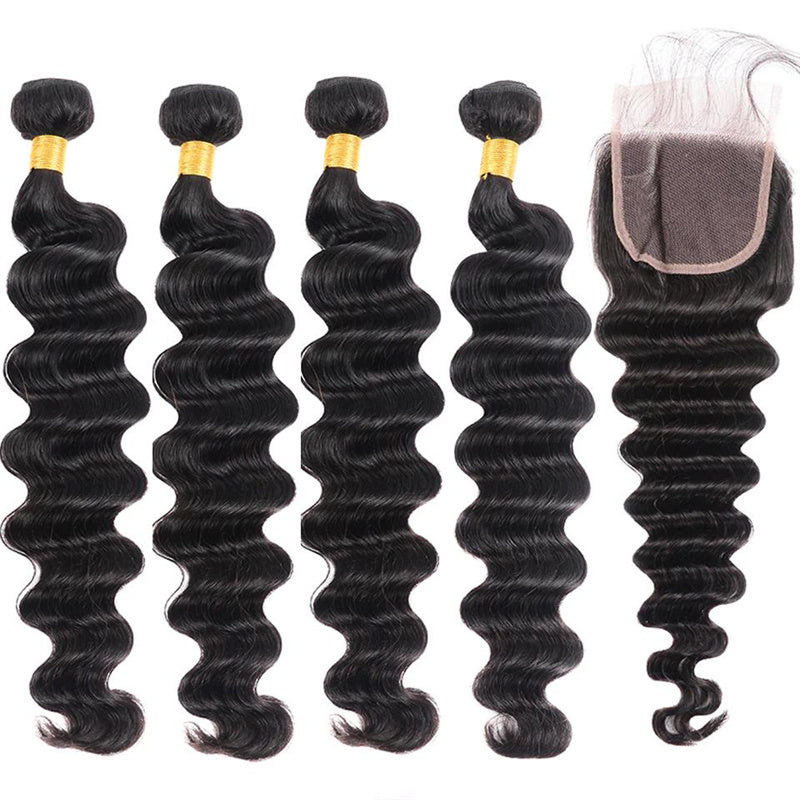  Loose Deep Wave 4 Bundles With 4x4 Lace Closure
