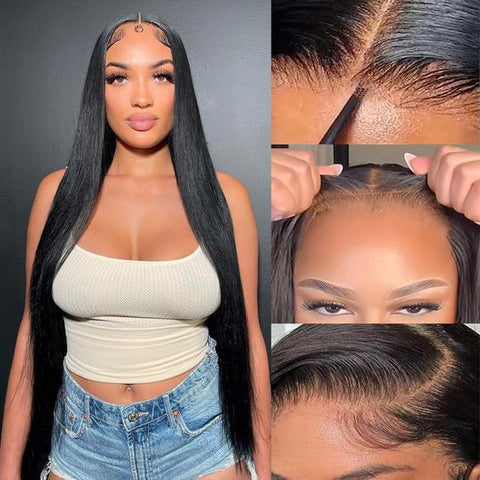 Lemoda Silky Straight 5x5 Gluess wigs Pre-Bleached Knots Transparent Lace Closure Human Hair Wigs for Black Women