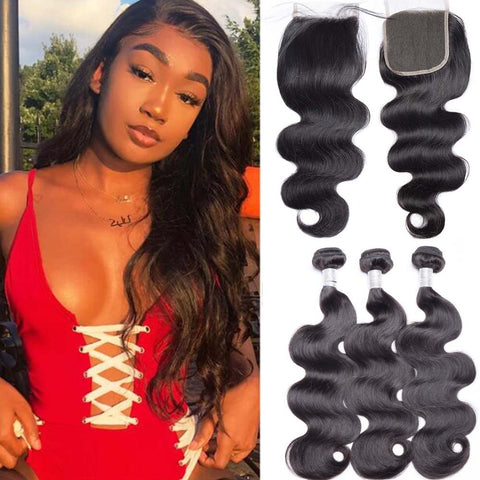 3 Bundles Brazilian Body Wave Bundles With 5x5 Lace Closure - Lemoda Hair