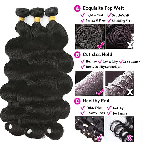 3 Bundles Natural Black Body Wave Brazilian Virgin Hair 10 - 28 inch 3 Pieces Pack - Lemoda Hair