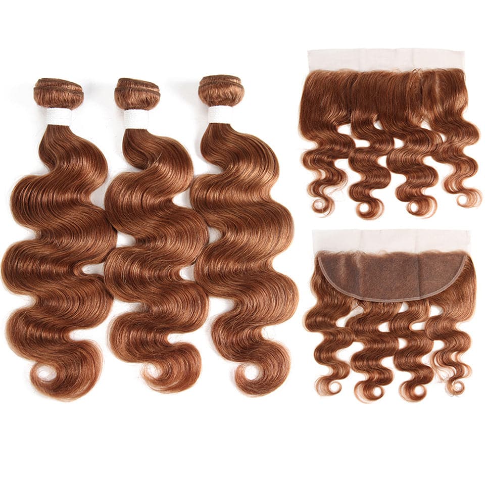 #30 Medium Auburn body wave 3 Bundles With 13x4 Lace Frontal 100% Human Hair - Lemoda Hair