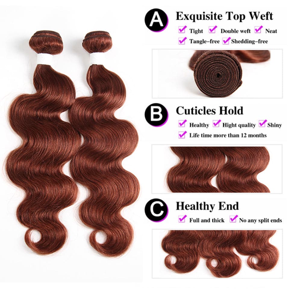 #33 Dark Auburn body wave 3 Bundles With 13x4 Lace Frontal 100% Human Hair - Lemoda Hair