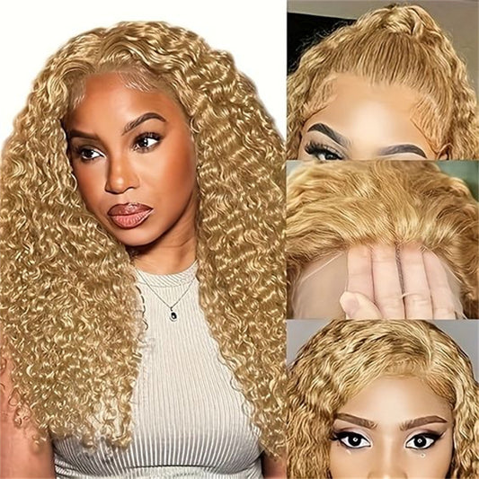 Lemoda Honey Blonde Curly Wig 13x6 Transparent Lace Front Human Hair Wigs Pre Plucked 180%/250% Density
