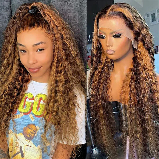  P4/27 Highlight 13x4 Water Wave Lace Frontal Wigs Pre Plucked With Baby Hair 180% Density