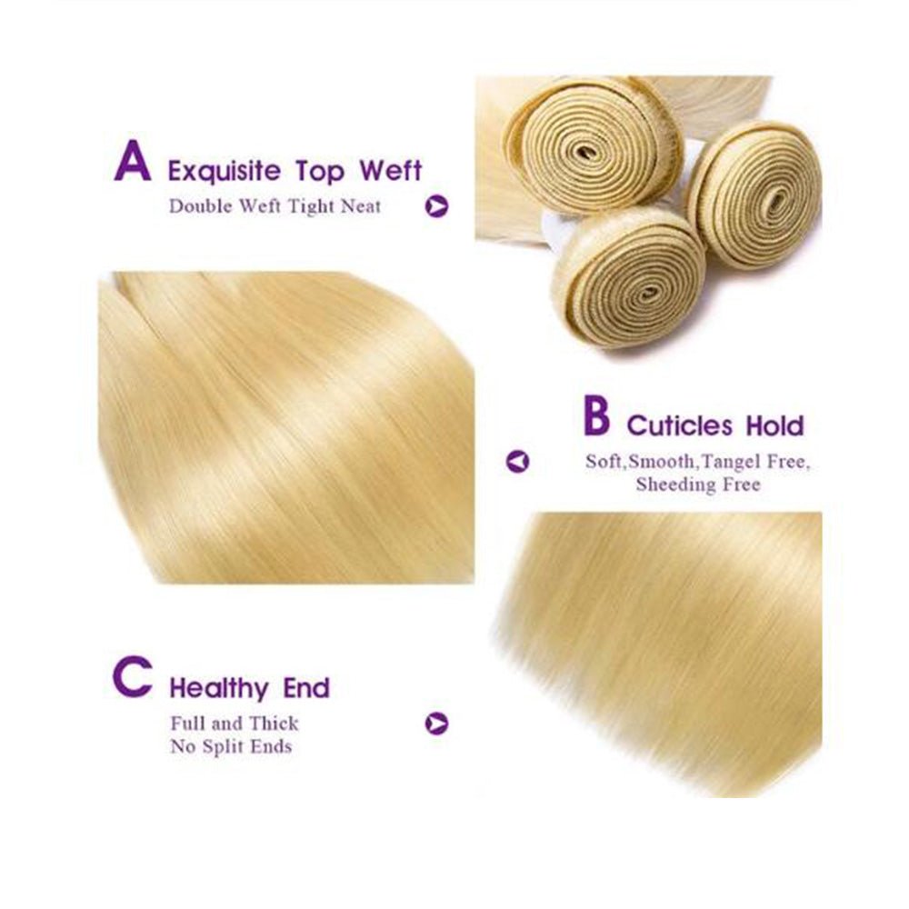 3PCS 613 Blonde Hair Weave Bundles 12 - 30 Inch Straight Peruvian Remy Human Hair - Lemoda Hair