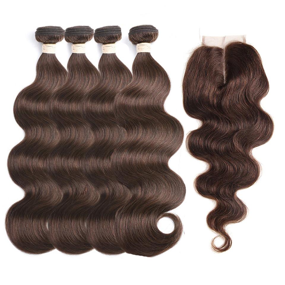 4 Dark Brown Body Wave 4 Bundles With 4x4 Lace Closure 100% Real Human Hair - Lemoda Hair