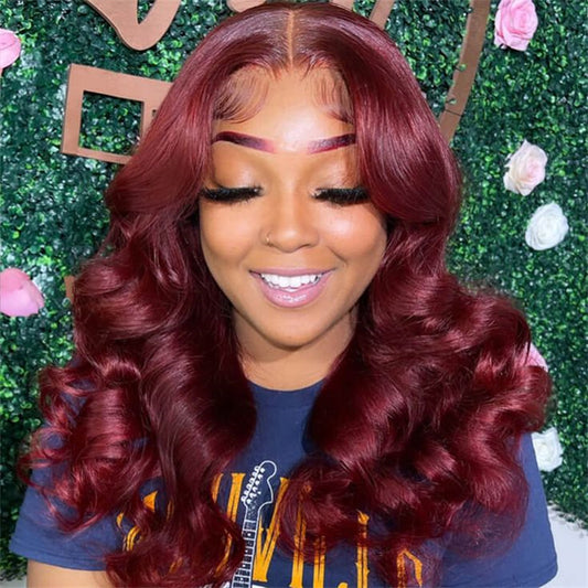 99J Burgundy Loose Wave 13x6 Transparent Lace Front  wig