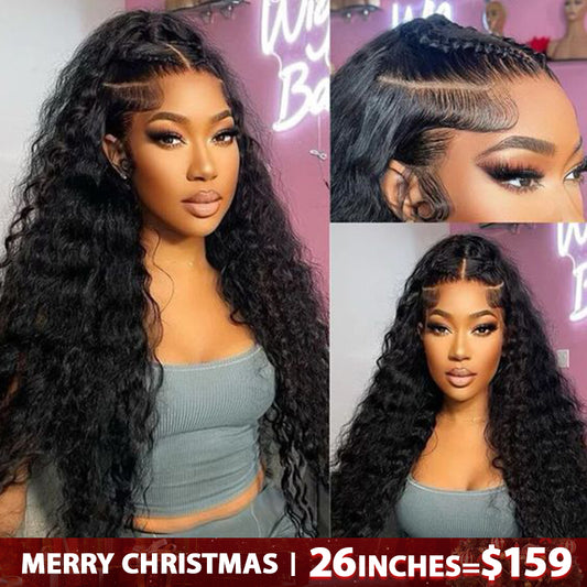 Lemoda 13x6 Lace Frontal Wig Human Hair Deep Wave Pre Plucked Hairline 180% Density Virgin Human Hair