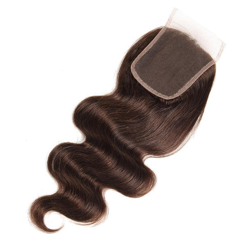 Chocolate Brown Body Wave 3 Bundles With 4X4 Lace Closure 100% virgin human hair