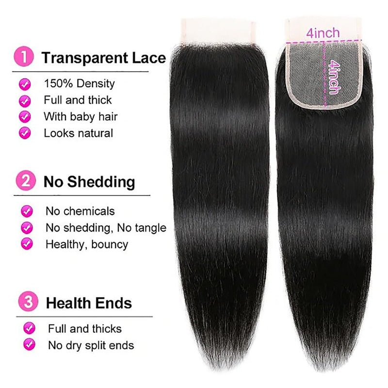 4x4 Straight Lace Closure Human Hair HD Lace Closure Free Part 100% Brazilian Virgin Hair - Lemoda Hair